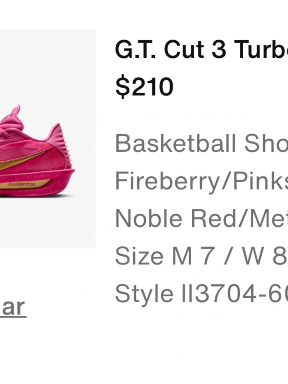 GT Cut 3 Turbo Nike Basketball Bright Pink shoes with Gold Swoosh